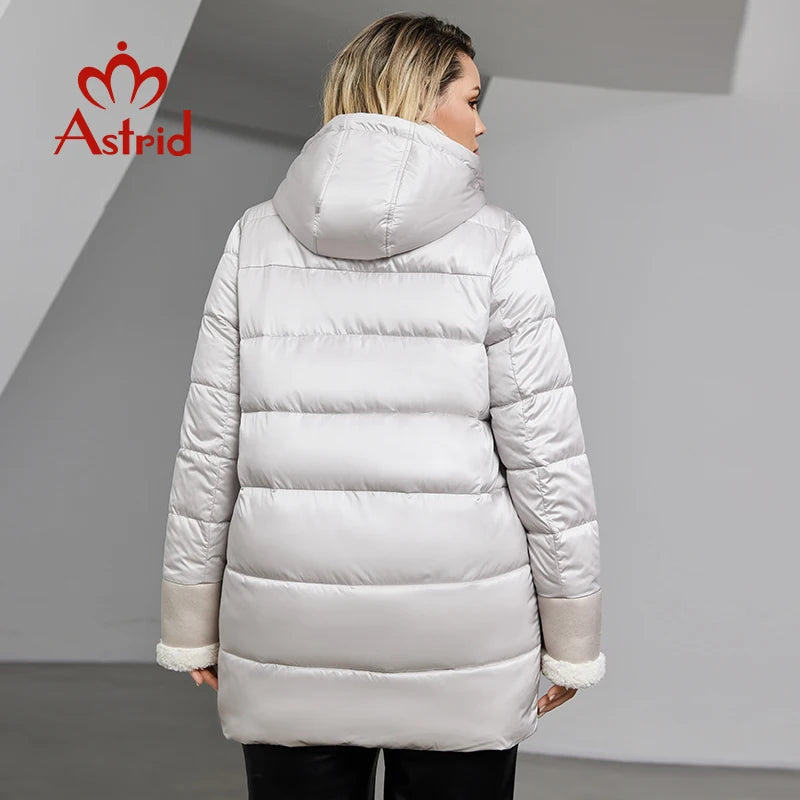 Astrid Women's Winter Jacket 2023 Plus Size Long Bio Down Jackets Stitching Design Thick Fleece Hooded Quilted Coat Women Parka