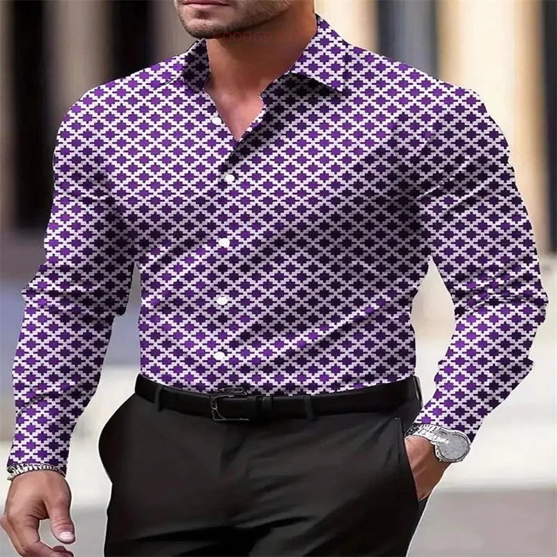 Men's fashion casual long-sleeved plaid shirt breathable top 11 colors casual business shirt lapel long-sleeved shirt