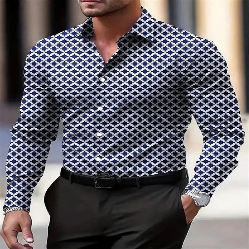 Men's fashion casual long-sleeved plaid shirt breathable top 11 colors casual business shirt lapel long-sleeved shirt