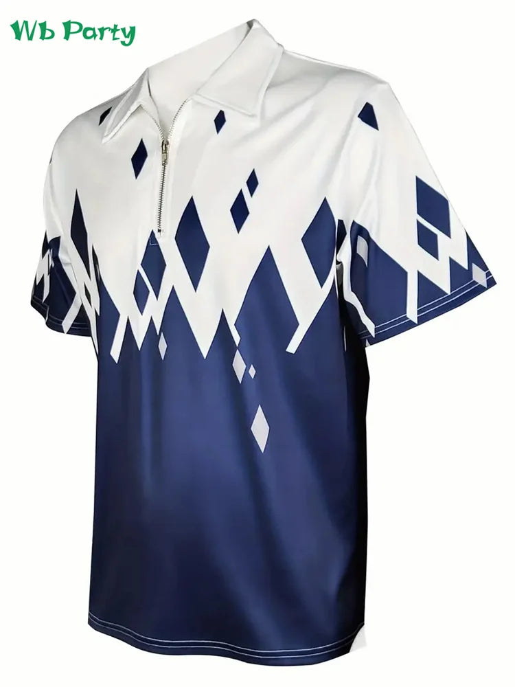 Geometric Print Men's Clothing Designs T-shirts for Men Lapel Short Sleeve Tee Polo T shirt Man Simple Men's Clothing 2024 Tops