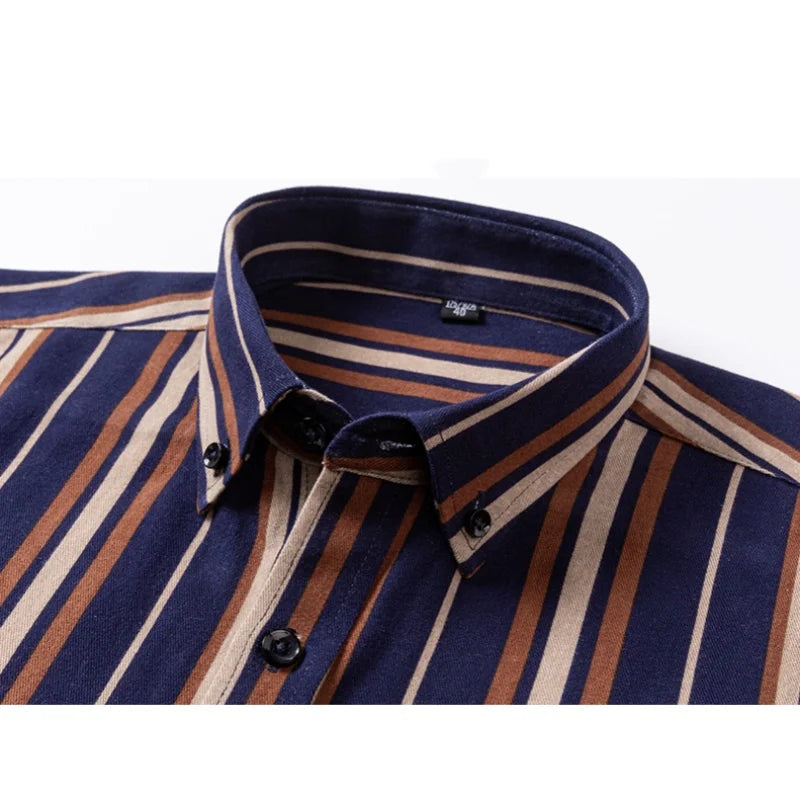 2024 new autumn men's long-sleeved plaid striped100% cotton Oxford spinning chest embroidery regular fit button work shirt S~6XL
