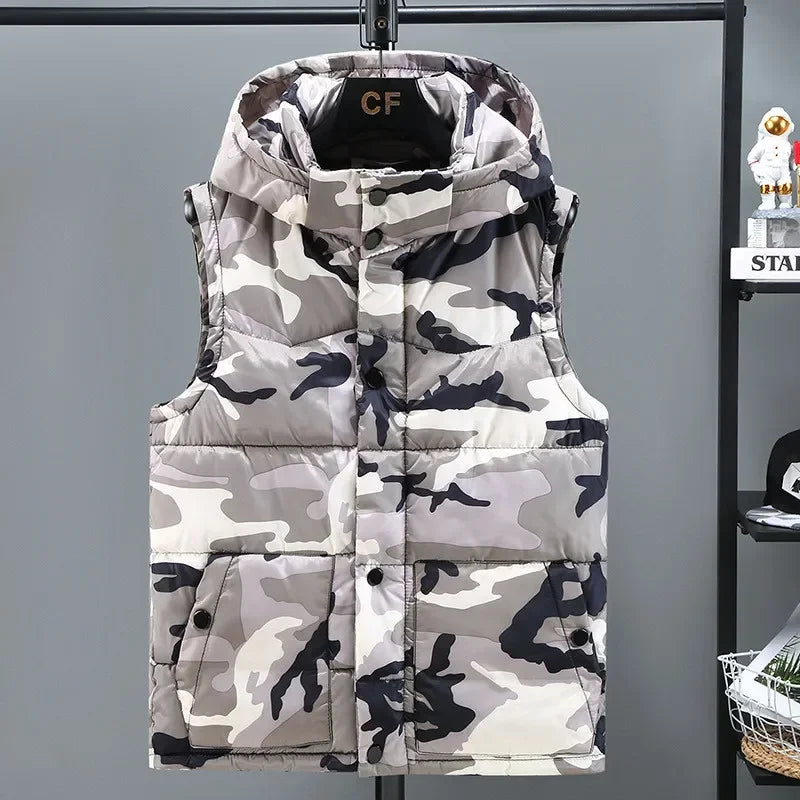 Army Green Vest for Men Cotton Hat Detachable Sleeveless Jacket Fashion Spring and Autumn Clothing  Mens Jacket Plus Size 5XL