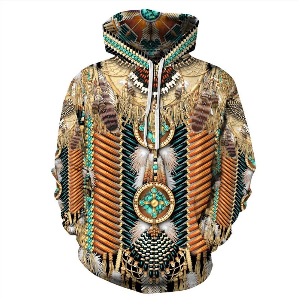 Men's Clothing Bohemian Style Hooded Shirt Autumn New in Sweatshirts Loose Long Sleeve Y2k Clothes Fashion Tops Men's Hoodie