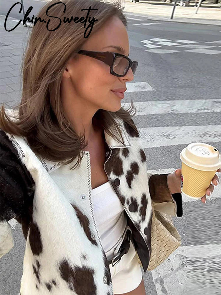 Elegant Print Short Jacket Women Retro Lapel Zippers Long Flare Sleeve Female Outwear 2025 Autumn Fashion Lady Streetwear New