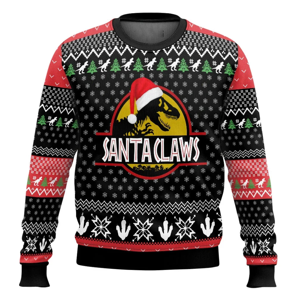 Jurassic Park Dinosaurs Merry Christmas Clothing Gifts Santa Claus sweaters Men's and women's hoodies 3D Autumn and Winter Party