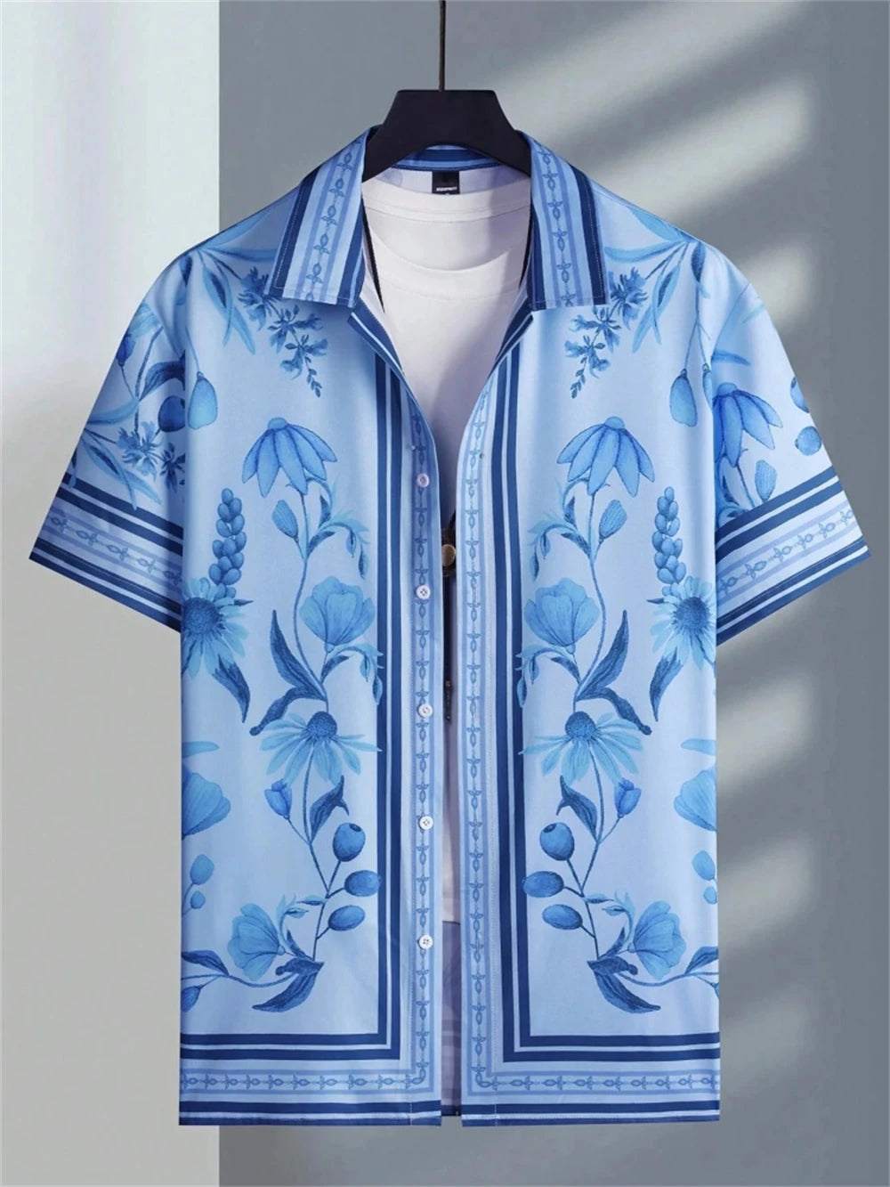 Men's Shirt 3D Flower Print Ethnic Totem Lapel Men's Short Sleeve Tops Men's Shirt Casual Shirt Lapel Button Shirt Oversized