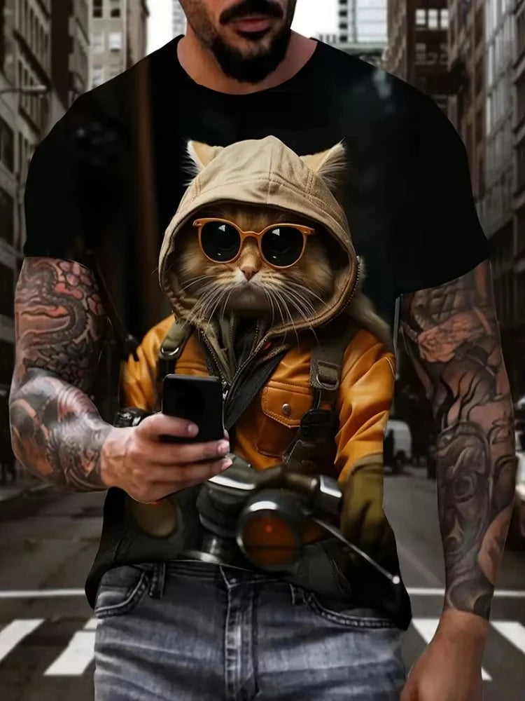 Cute Fat Cat Men's T Shirt Animal 3D Print Casual Short Sleeve Funny T Shirts Fashion Streetwear Round Neck Oversized Clothing