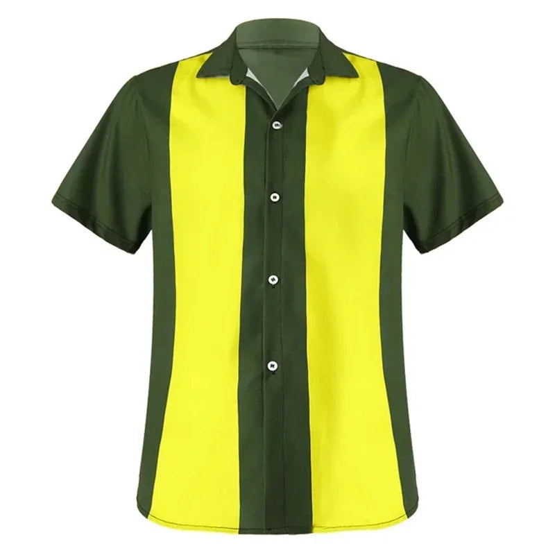 2025 Summer New Men's Bowling Shirt Vintage Short Sleeve Button Lapel Shirt Casual Multicolor Striped Shirt Fast Shipping