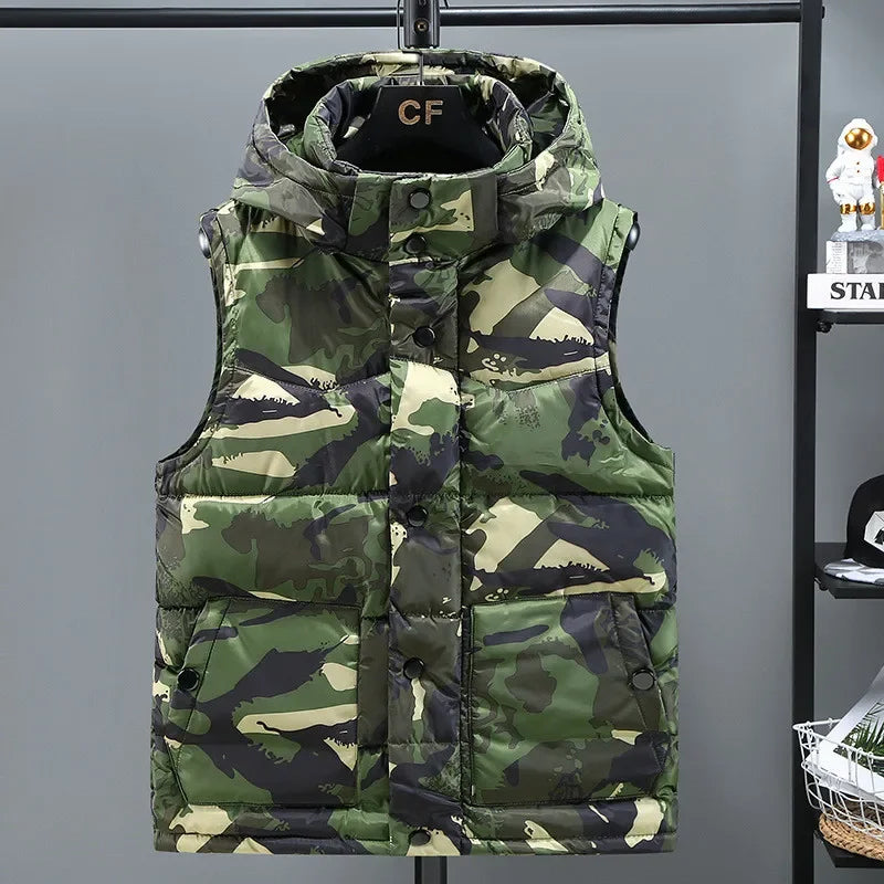Army Green Vest for Men Cotton Hat Detachable Sleeveless Jacket Fashion Spring and Autumn Clothing  Mens Jacket Plus Size 5XL