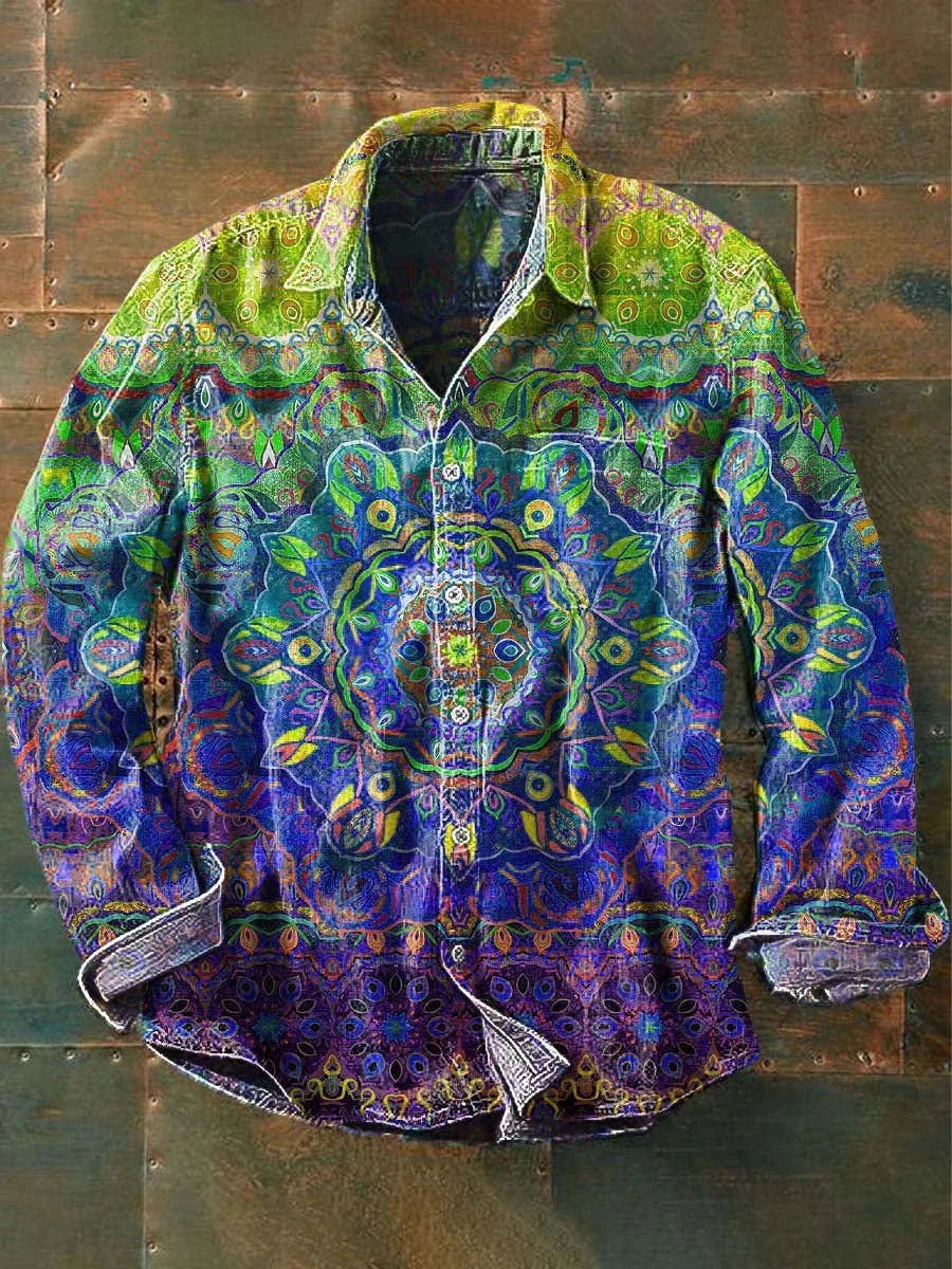 2026 New Retro Graffiti Sunflower Print Long-Sleeve Shirt, European and American Style Casual Fashion Top, Sizes XS-6XL