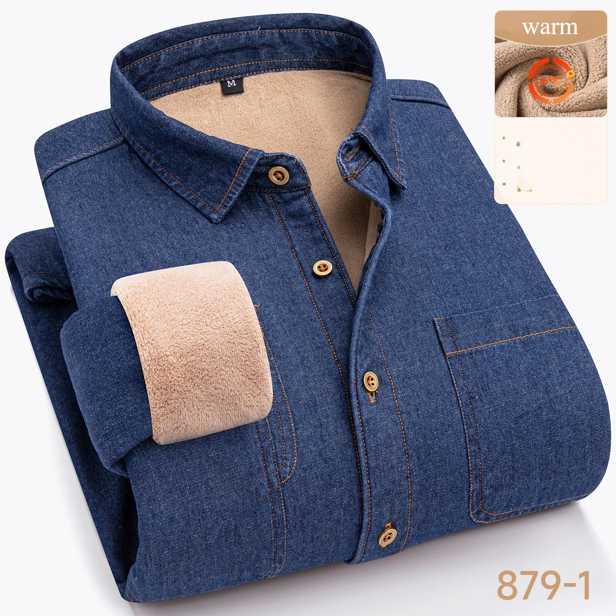 New in shirt Winter Thick Warm cowboy long sleeve shirts for men slim fit casual single pocket tops linen cotton elegant clothes