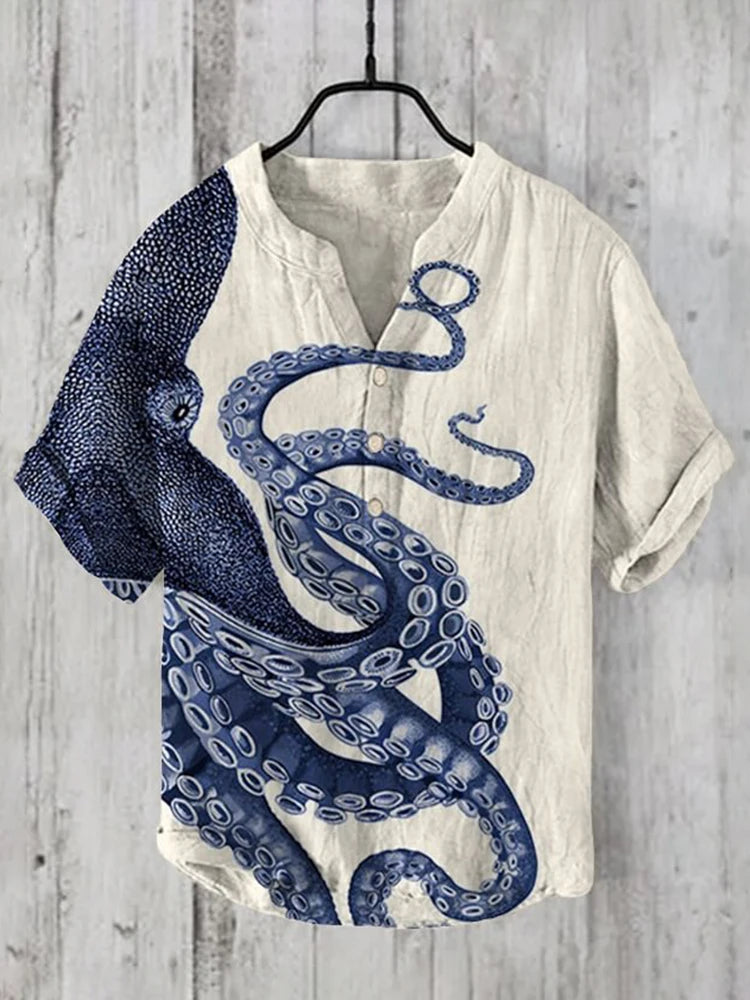 Men's Casual Short-Sleeved Printed Vacation Clothing Plus Size Men's 2026 Summer New Top Short-Sleeved Shirt
