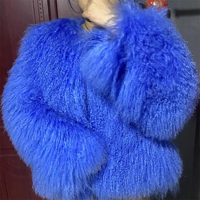 2025 Autumn Fashion Warm Short Real Mongolia Sheep Fur Jacket Women Plus Size Curly Lamb Fur Jacket Female