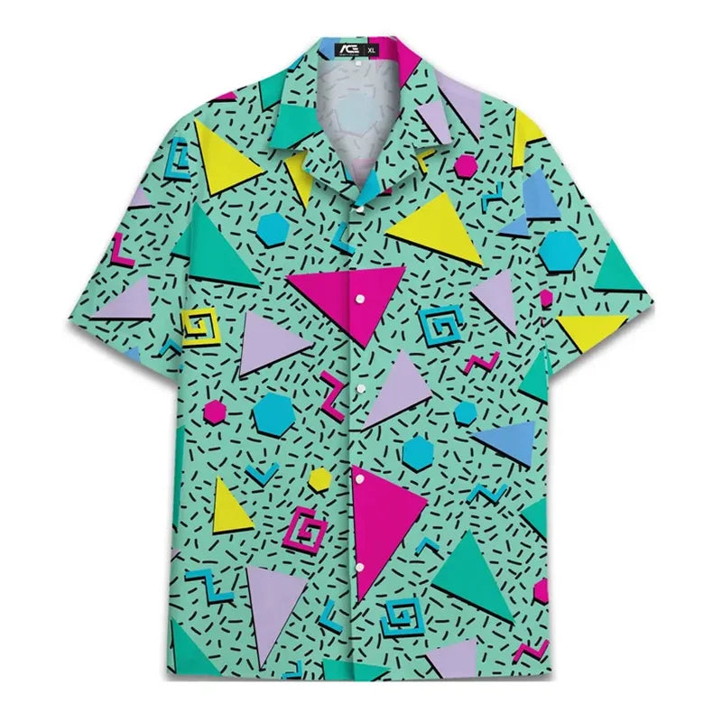 80s 90s Retro Rubber Duck Hawaii Shirt For Men Funny Memphis Style Print Loose Button Shirts Relaxed Street Novel Design Blouse
