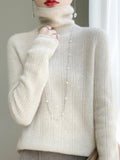 100% Wool Cashmere Sweater Women Turtleneck Long Sleeve Tops Knitted Pullovers Autumn Winter Casual Loose Clothing Warm Jumper