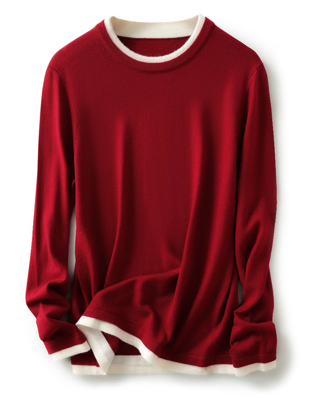 Top Women O Neck Thin T-Shirt Knit New Pullover Summer Spring Fashion Basic Long Sleeve Wool Fake Two Pieces Soft Woman Clothing
