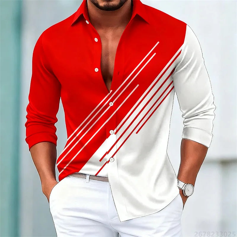 Men's stylish contrasting striped long-sleeved shirt, European and American style slim-fit casual shirt, 15 colors available