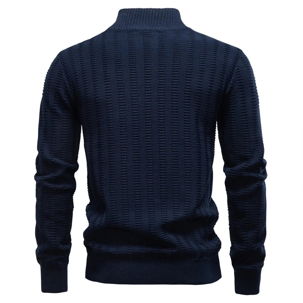 Men's Solid Color Casual Trendy Simple Basic Half Zipper Stand Collar Knitted Pullovers Autumn Winter New Fashion Sweater Tops