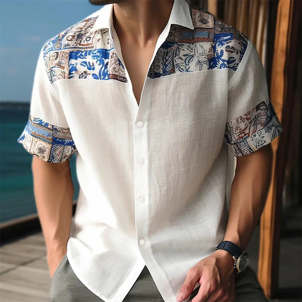 2024 Summer Hawaiian Men's Casual Printed Shirts Street Fashion Short Sleeves Flip Collar Button Comfortable Fabric Clothing