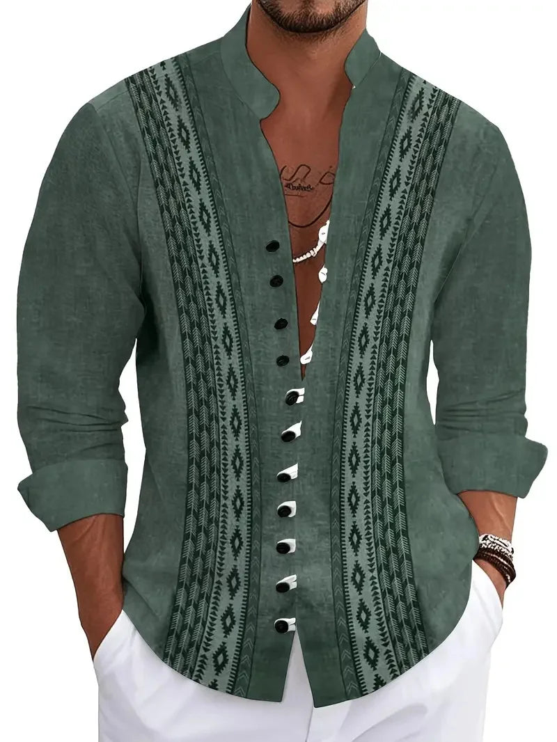 New Spring Autumn Casual Shirt Loose Men's Flower Long Sleeve Shirt Button Shirt Vintage Top