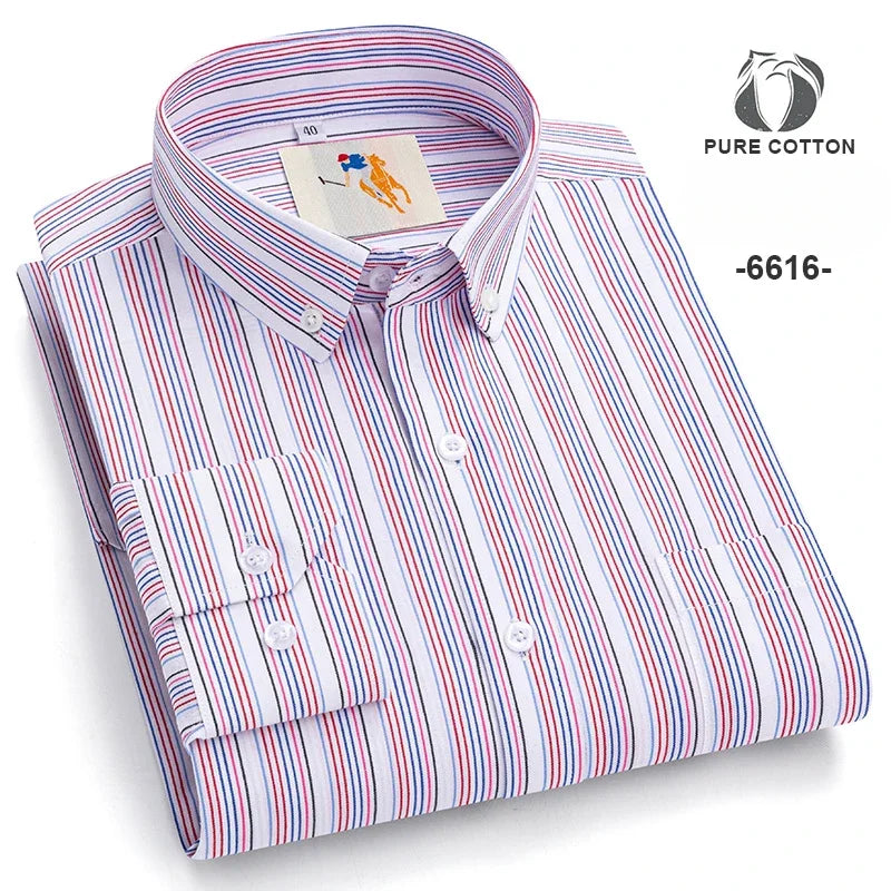 New in Shirt over 9XL 100%Cotton Long-Sleeve Shirts for Men Slim Fit Casual Plain Shirt Soft Striped Thin Korean Popular Clothes