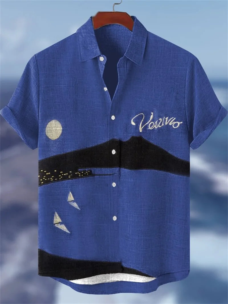 2025 Summer Fashion Stripe Printed Men's Printed Short sleeved Shirt Street Daily Business Casual Men's Shirt Top
