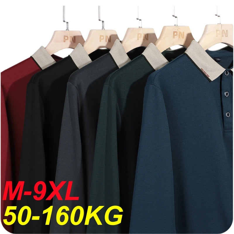 Plus Size 7XL 8XL 9XL Autumn Long Sleeve Business Polo Shirt Men Breathable Casual Gym Jogging Golf Hiking Loose Big Polo Shirt