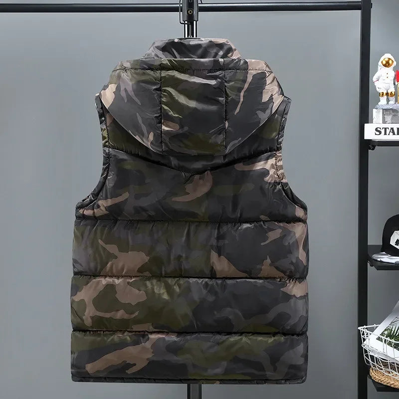 Army Green Vest for Men Cotton Hat Detachable Sleeveless Jacket Fashion Spring and Autumn Clothing  Mens Jacket Plus Size 5XL