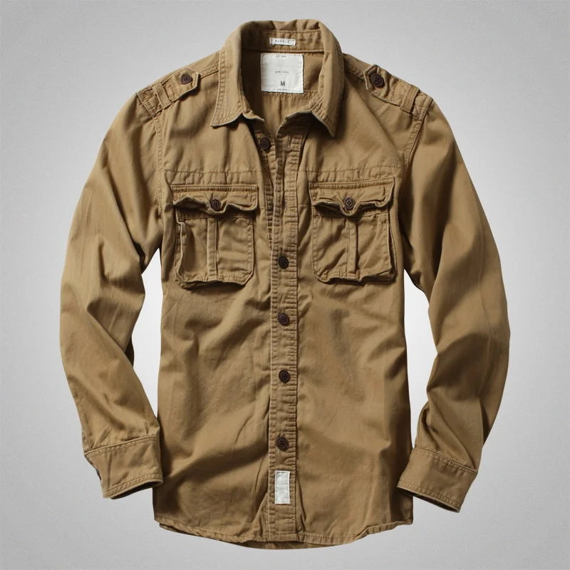 American Heavy Retro Men's Long Sleeved Camouflage Shirt Outdoor Cargo Casual Multi Pocket Work Shirt Coat for Male