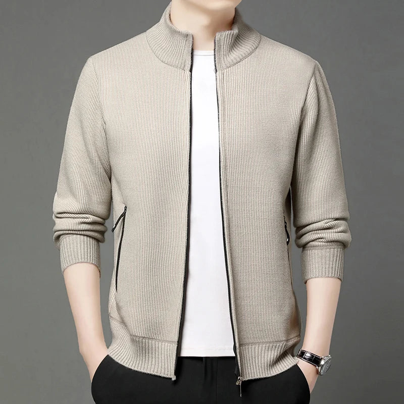 Premium Thick Korean Fleece Warm New Brand Casual Fashion Stand Collar Men Zipper Jacket Slim Fit Autumn Winter Coats