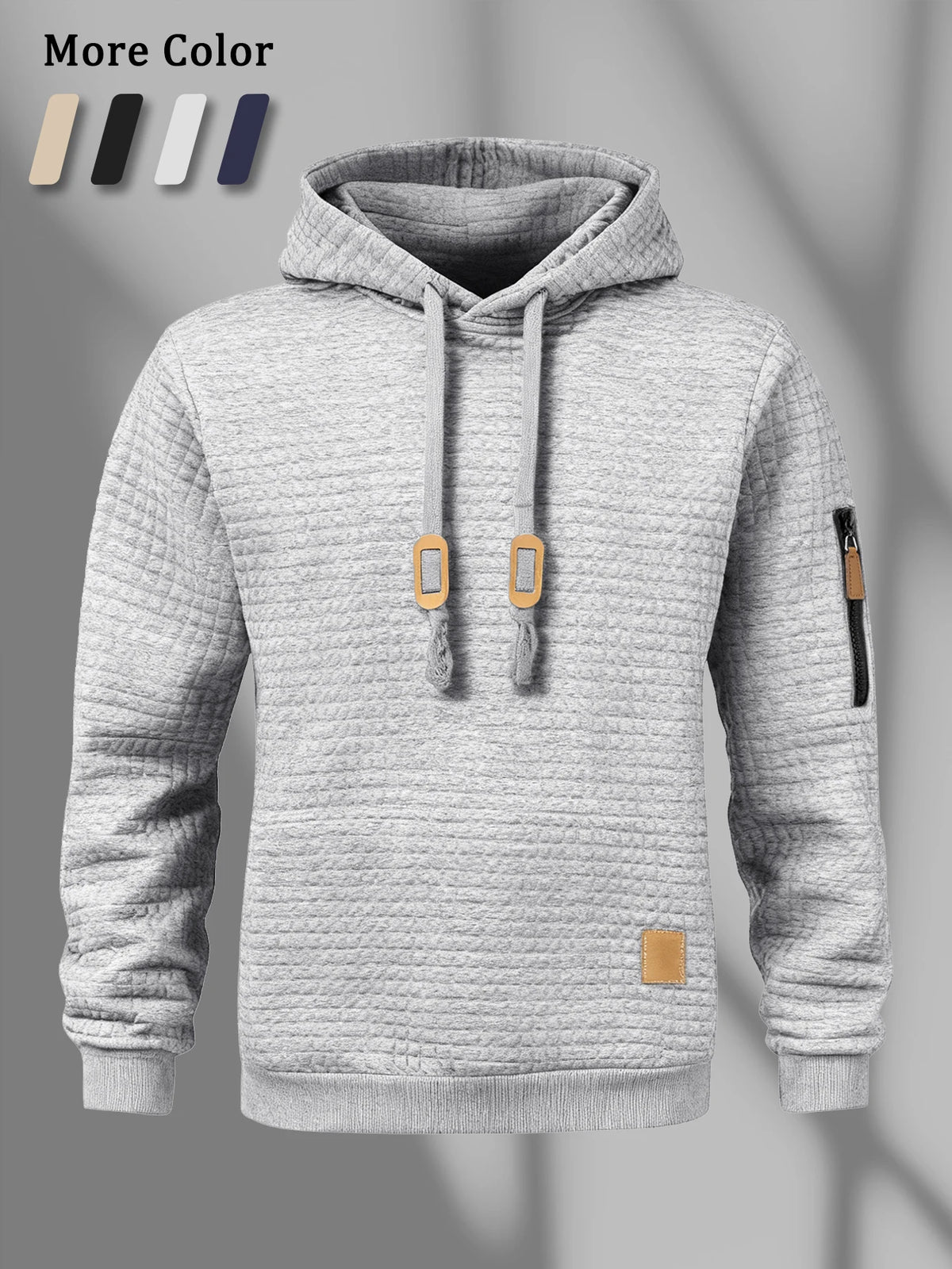 New Autumn Men's Hoodie Waffle Pattern Long Sleeve Sweatshirt Solid Color Casual Warm Pullover Outdoor Sportswear Men's Clothing