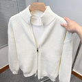 Versatile solid color zipper cardigan men's knitted sweater autumn and winter popular slim fit sweater jacket men's stand up col
