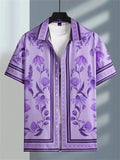 Men's Shirt 3D Flower Print Ethnic Totem Lapel Men's Short Sleeve Tops Men's Shirt Casual Shirt Lapel Button Shirt Oversized
