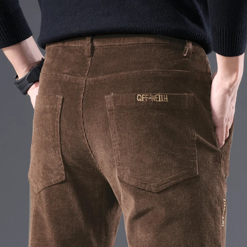 3 Colors Corduroy Slim Straight Men's Casual Pants Autumn Winter Embroidery Fashion Stretch Trousers Brand Male Clothing New