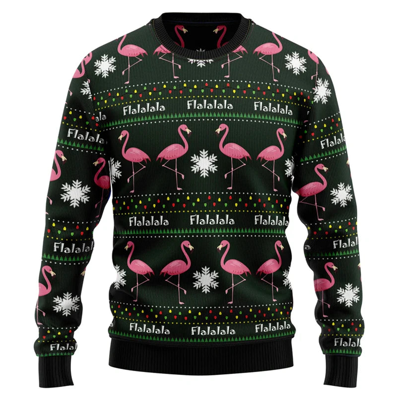 Funny Flamingo Graphic Ugly Christmas Sweater Autumn Holiday Wear 3D Printed Sweatshirt Loose Streetwear Pullovers Mens Clothing