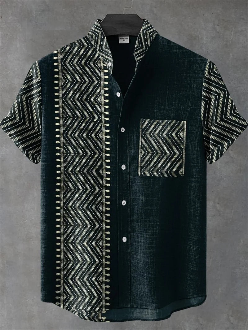 Men's New Short Sleeve Shirt 3D Geometric Pattern Printed Fashionable Casual Street And Outdoor Shirt Linen Shirt