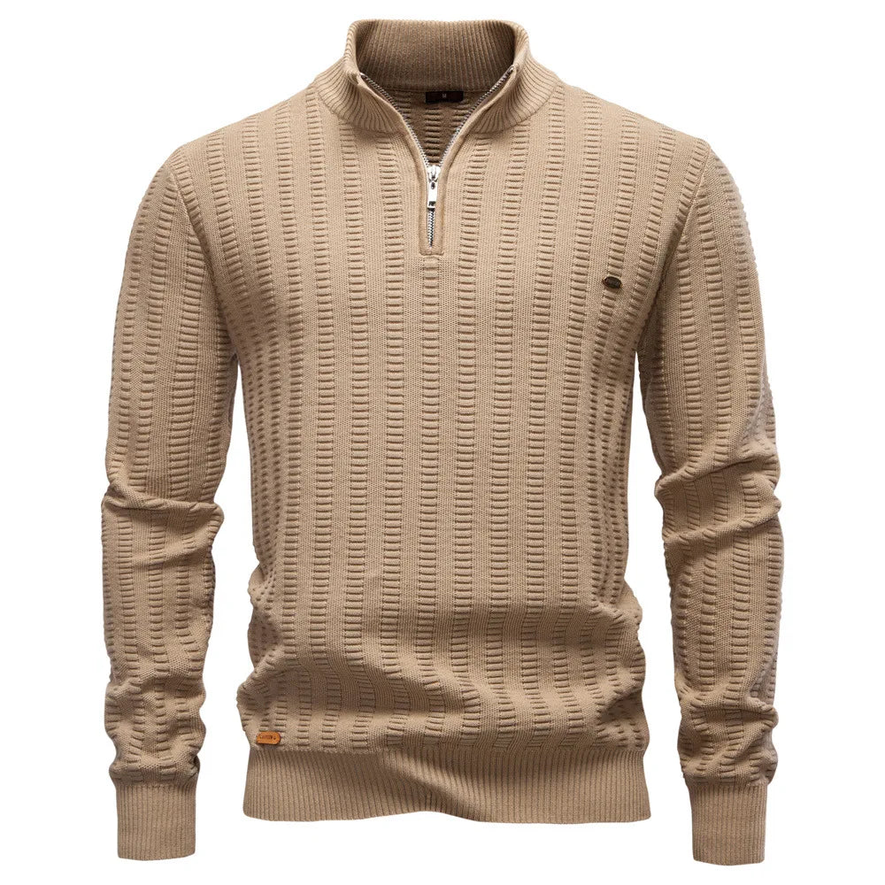 Men's Solid Color Casual Trendy Simple Basic Half Zipper Stand Collar Knitted Pullovers Autumn Winter New Fashion Sweater Tops