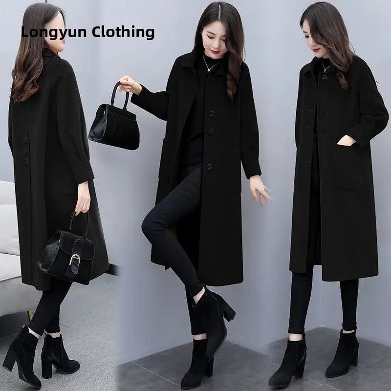 Fashionable Oversized Woolen Coat Women's Simple Style Korean Version Autumn Winter New Arrival Straight Cut Mid-Length Polo...