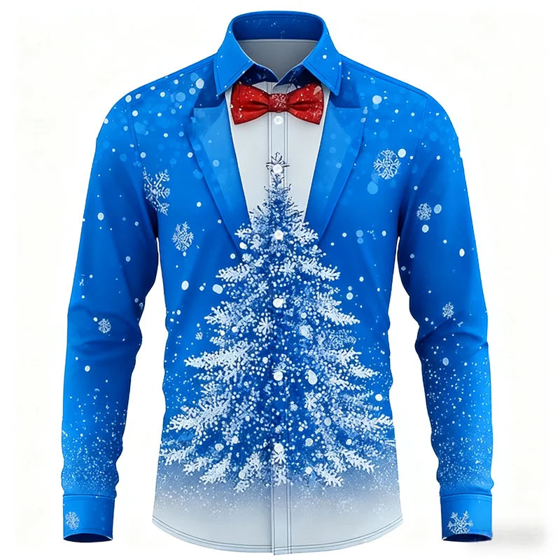 Men's Christmas shirt, casual fashion design, holiday party men's top, long sleeve lapel men's high-end clothing XS-6XL size