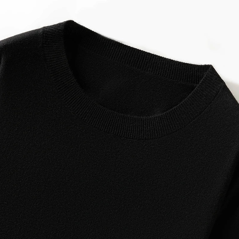 100% Pure Merino Wool Sweater Men's Round Collar Pullover Spring Autumn New Business Knitted Tops Casual Large Size Men's Shirt