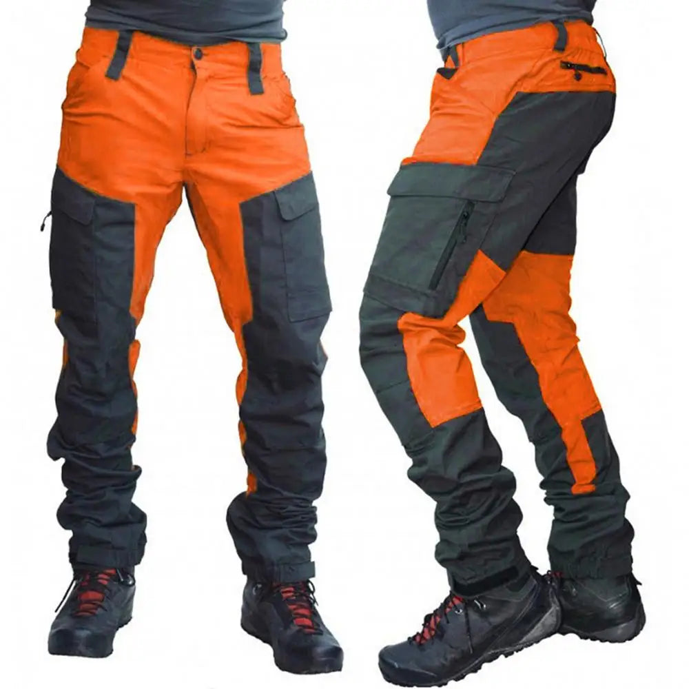 Casual Men Fashion Color Block Multi Pockets Sports Long Cargo Pants Breathable Work Trousers Men Work Trousers Men Clothing