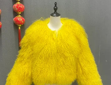 2025 Autumn Fashion Warm Short Real Mongolia Sheep Fur Jacket Women Plus Size Curly Lamb Fur Jacket Female
