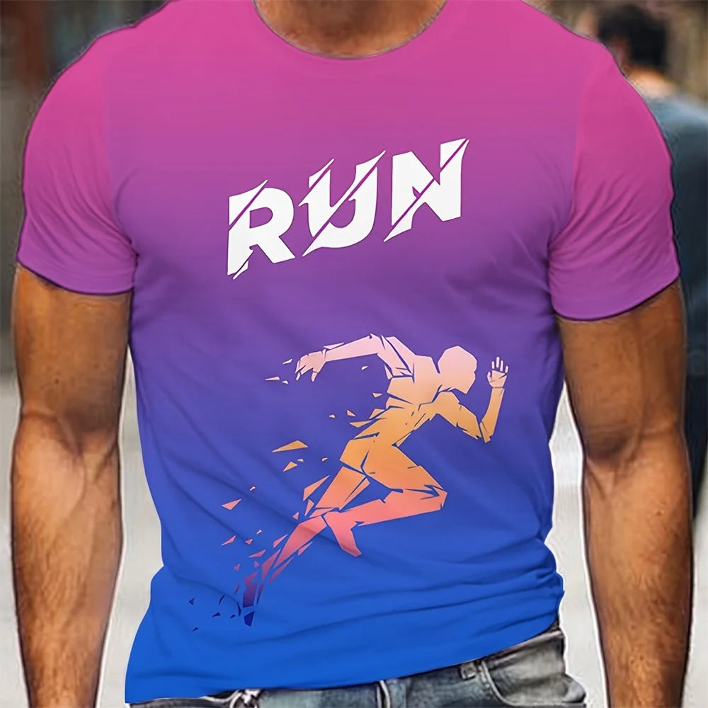 Outdoor Running Sports Men's T-Shirt Summer Comfortable Breathable Short Sleeve Tee Casual O-neck Loose Top Fashion Men Clothing