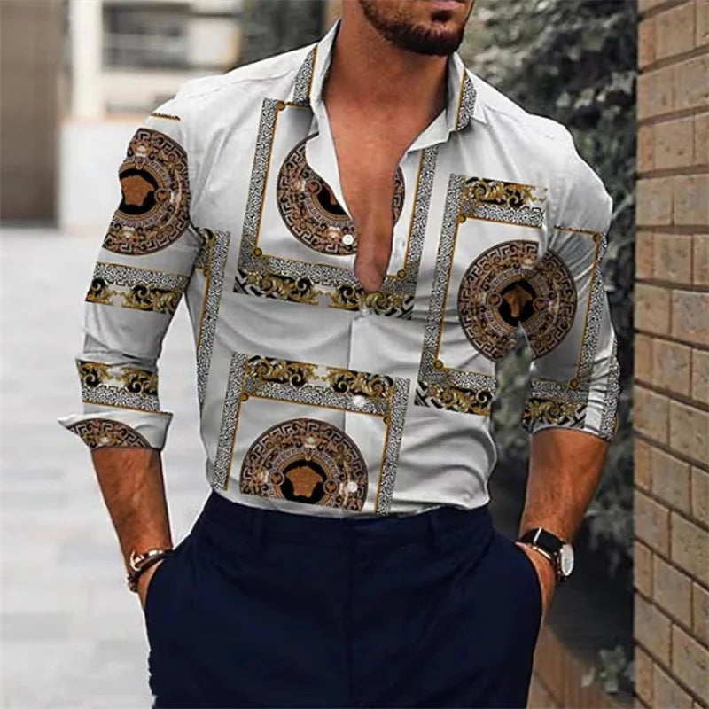 Men's shirts 3D printed shirts for daily outings, lapels for fashionable long sleeved clothing, fashion designers for leisure