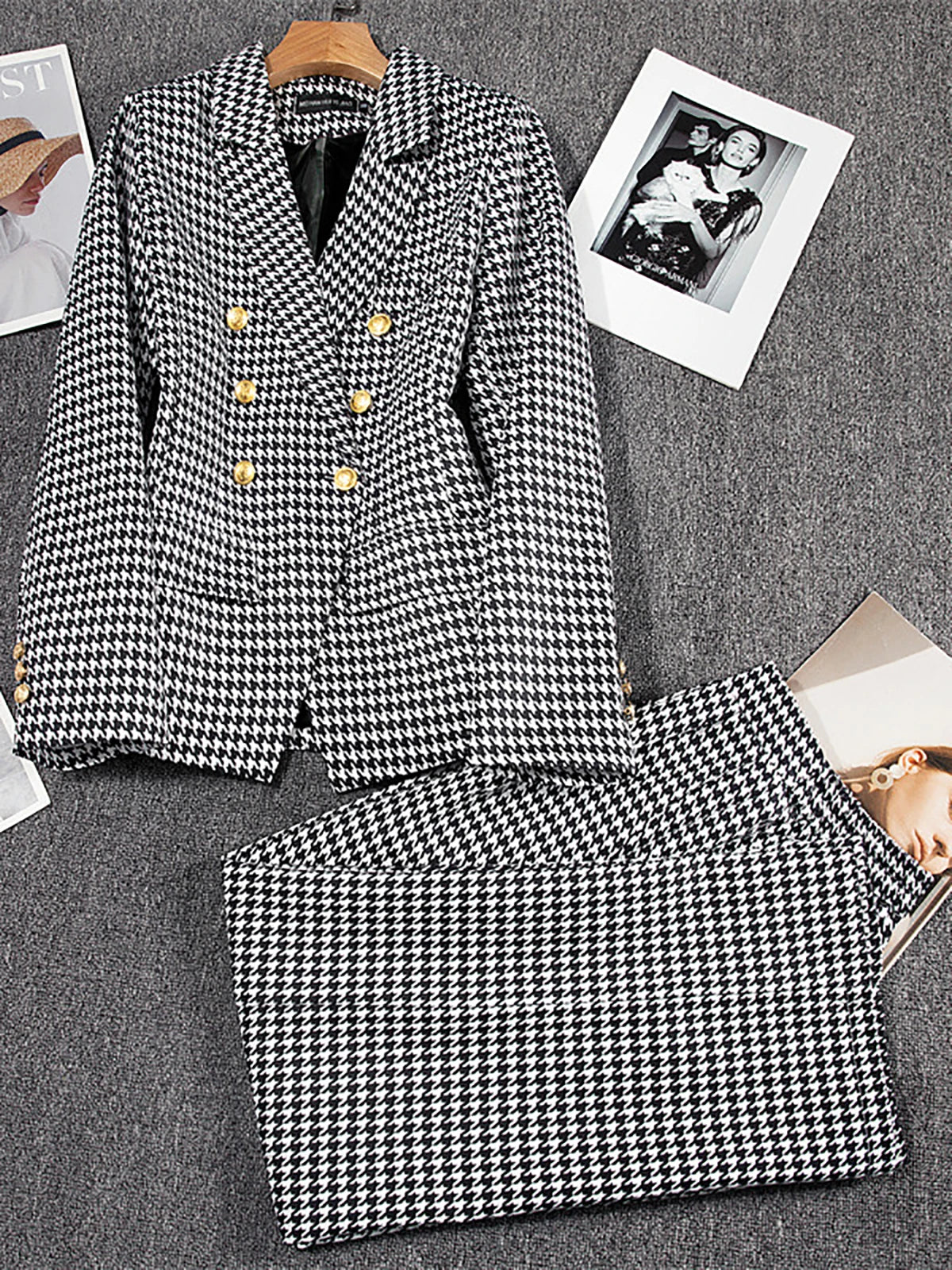 Cakrisyal Women Elegant Formal Blazer Sets Double Breasted Lapel Blazer And Straight Slim Pants Evening Party Wedding Blazer Set