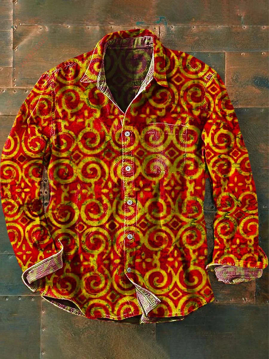 2026 New Retro Graffiti Sunflower Print Long-Sleeve Shirt, European and American Style Casual Fashion Top, Sizes XS-6XL