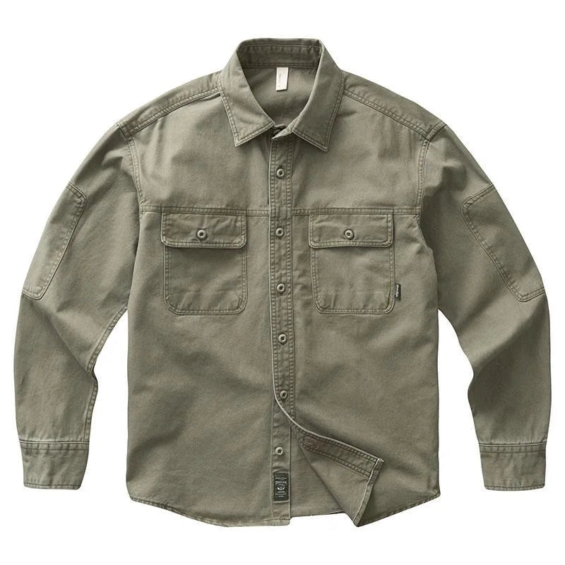 Autumn and Spring New Fashion Solid Color American Vintage Workwear Shirt Men's Casual Loose Sports Plus Size Long Sleeve Shirt