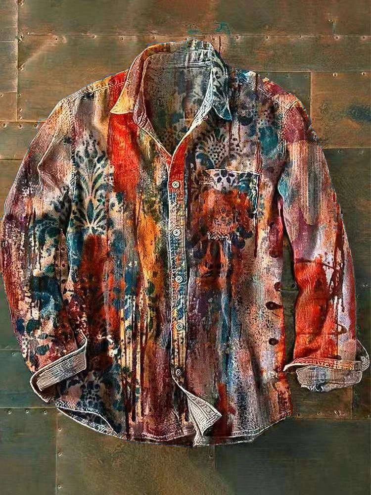 Men's Long Sleeve Shirt Brand New Fashion Casual, 100% Linen Versatile, Fashionable, Printed, Pocket Summer