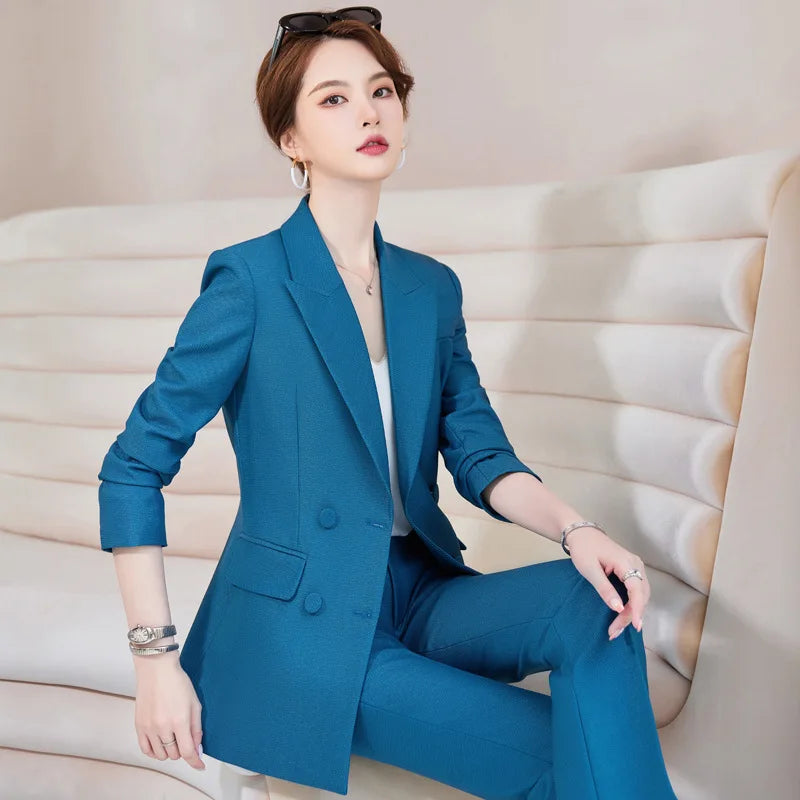 Double-Breasted Suit Jacket Women's Professional Set Autumn Winter British Style Fashionable Korean Version Formal Wear