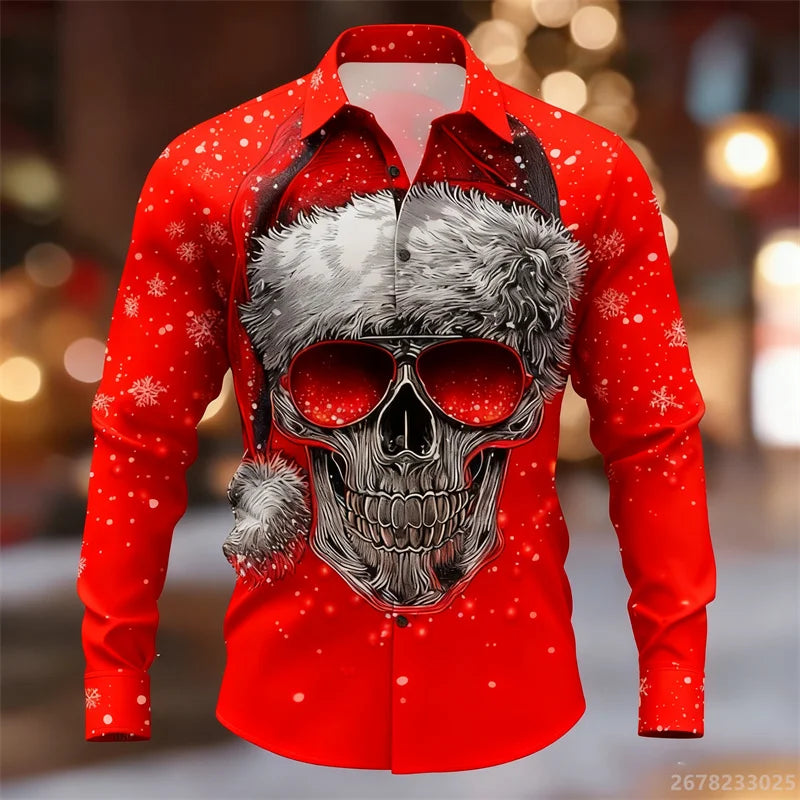 Men's shirt long-sleeved Christmas shirt, 3D printed HD pattern, fashionable casual design, comfortable men's long-sleeved top
